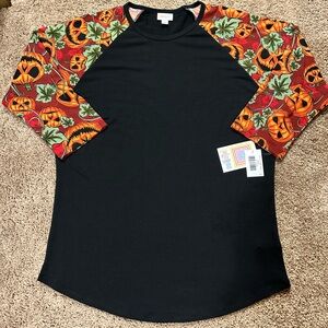 LuLaRoe Randy Top with Orange Pumpkin Sleeves